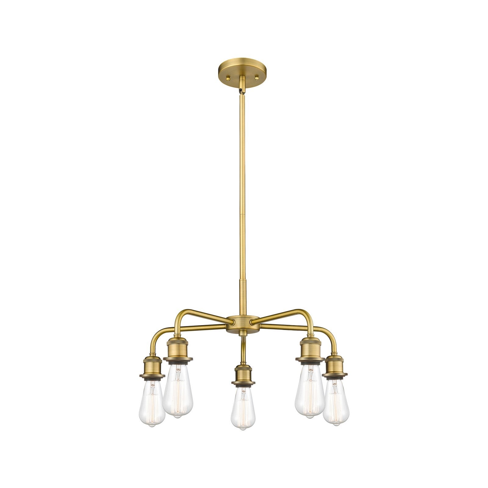 Innovations Ballston 18in 5-Light Chandelier | Industrial Brushed Brass Steel | Dining Room & Kitchen Island | 18 x 18 x 9 in | Model 516-5CR-BB