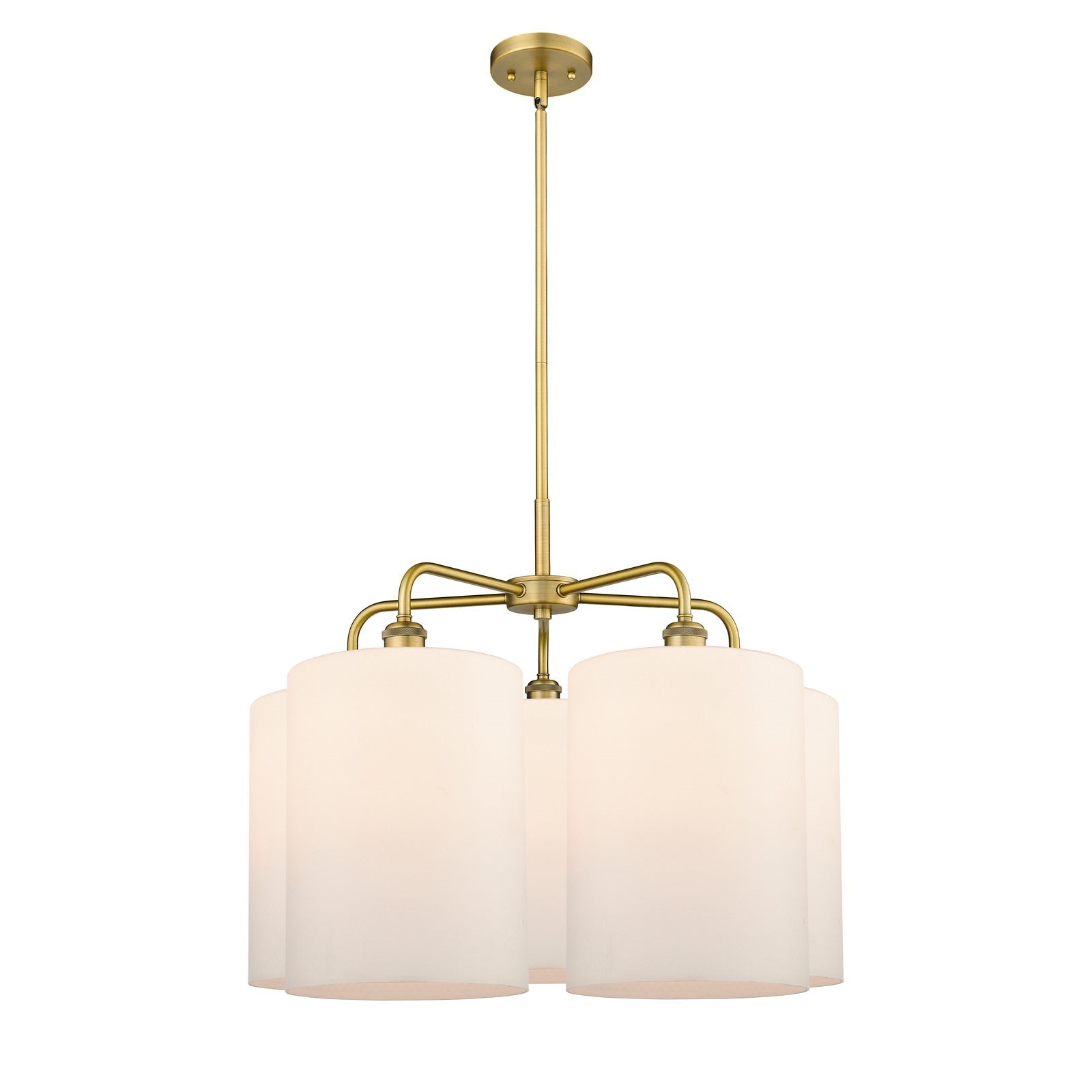 Innovations Cobbleskill 28in 5-Light Chandelier | Industrial Brushed Brass Steel and Matte White Glass | Kitchen Island & Dining | Model 516-5CR-BB-G111-L