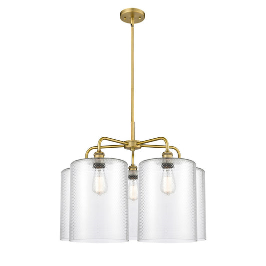 Innovations Cobbleskill 28in 5-Light Chandelier | Industrial Brushed Brass and Clear Glass | Dining Room & Living Room | 27.5 x | Model 516-5CR-BB-G112-L
