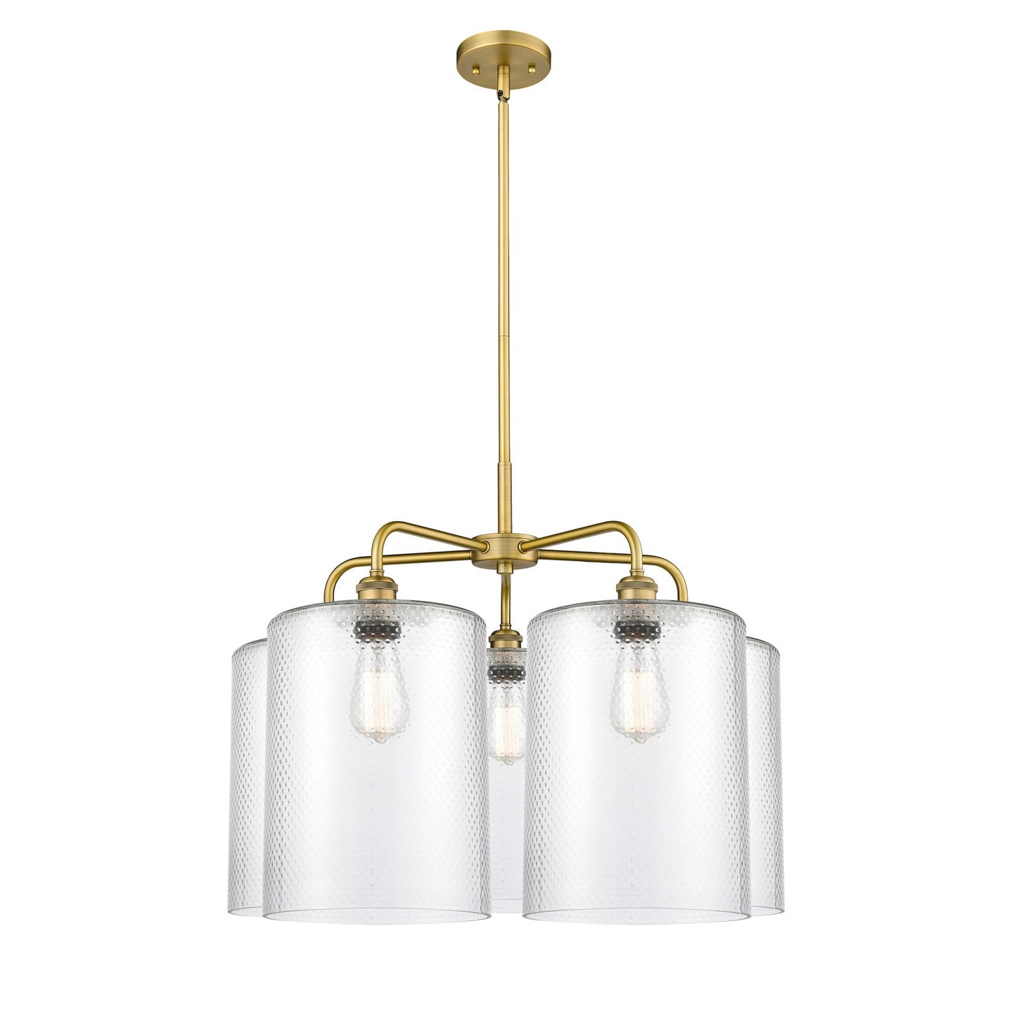 Innovations Cobbleskill 28in 5-Light Chandelier | Industrial Brushed Brass and Clear Glass | Dining Room & Living Room | 27.5 x | Model 516-5CR-BB-G112-L