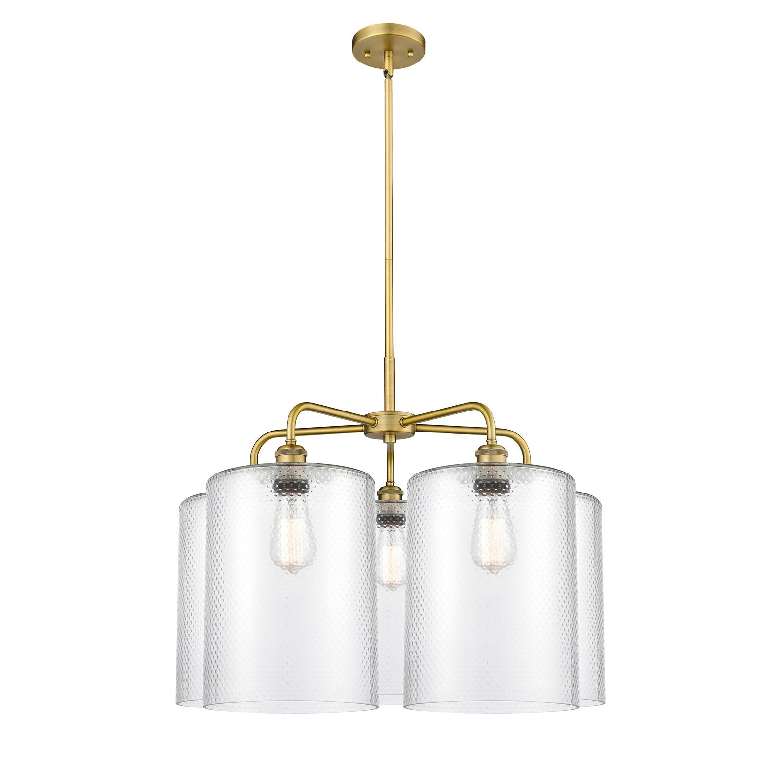 Innovations Cobbleskill 28in 5-Light Chandelier | Industrial Brushed Brass and Clear Glass | Dining Room & Living Room | 27.5 x | Model 516-5CR-BB-G112-L