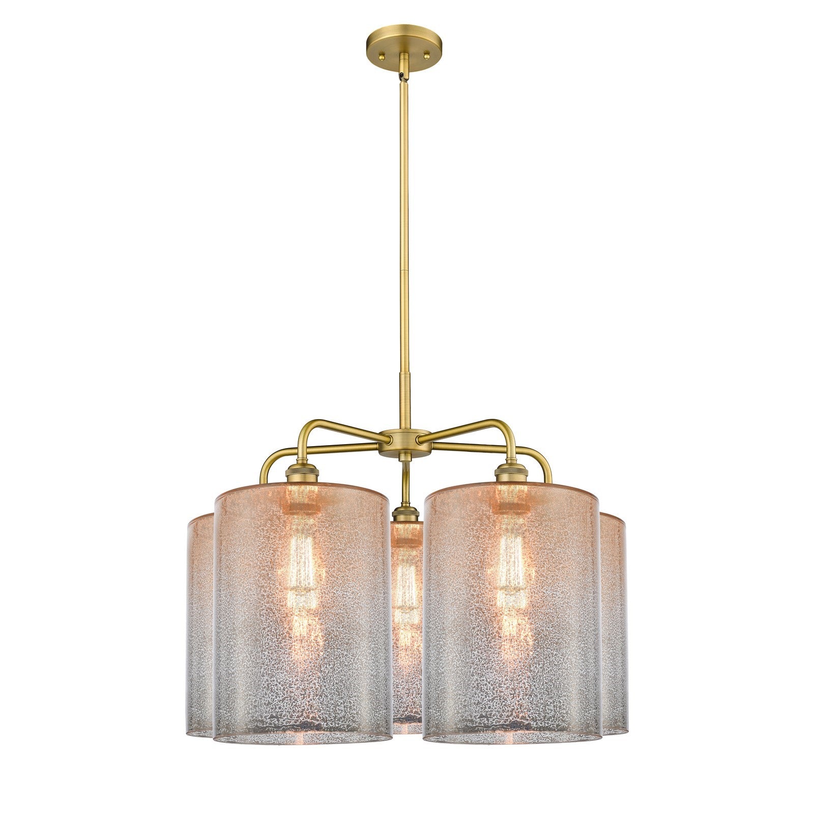 Innovations Cobbleskill 28in 5-Light Chandelier | Industrial Brushed Brass Steel and Mercury Glass | Dining Room & Living Room | Model 516-5CR-BB-G116-L