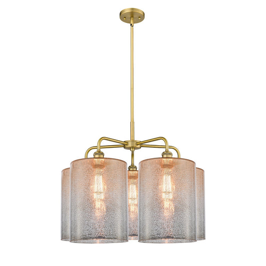 Innovations Cobbleskill 28in 5-Light Chandelier | Industrial Brushed Brass Steel and Mercury Glass | Dining Room & Living Room | Model 516-5CR-BB-G116-L
