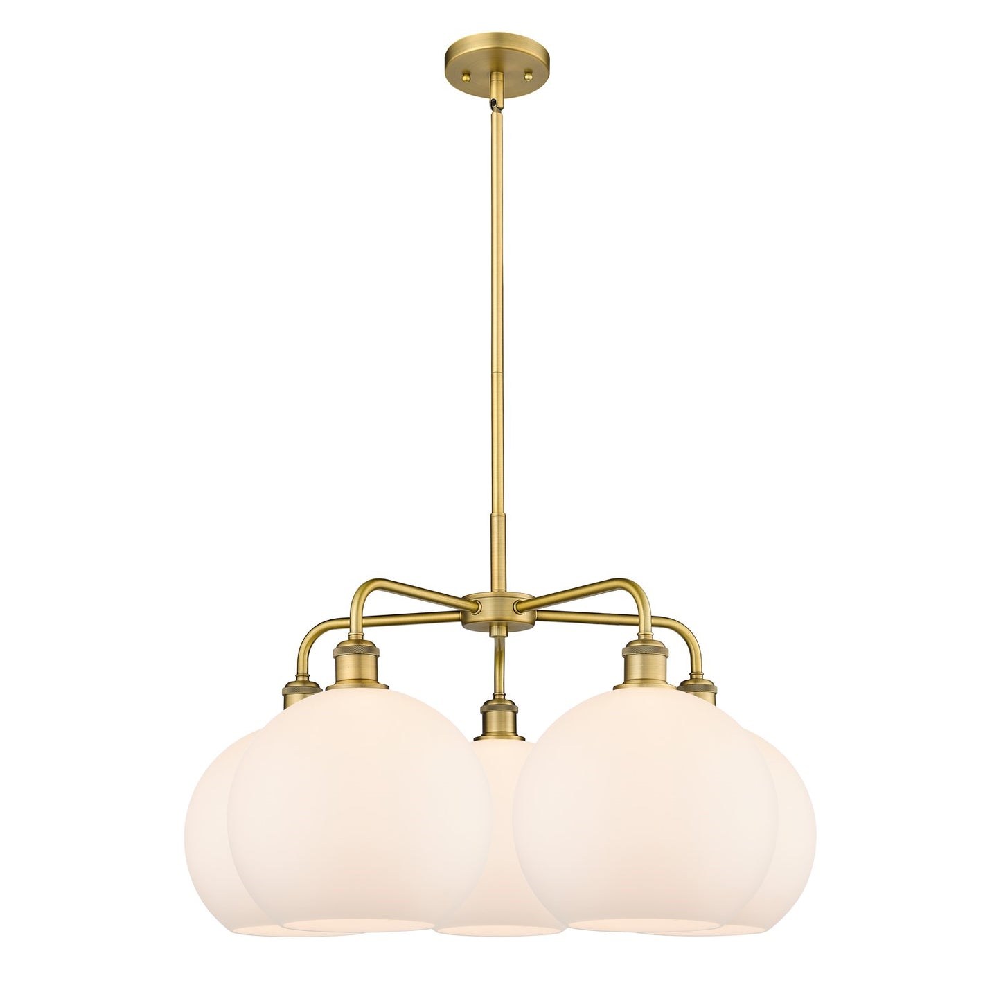 Innovations Athens 28in 5-Light Chandelier | Industrial Brushed Brass and Matte White Glass | Kitchen Island & Dining Room | 28 | Model 516-5CR-BB-G121-10