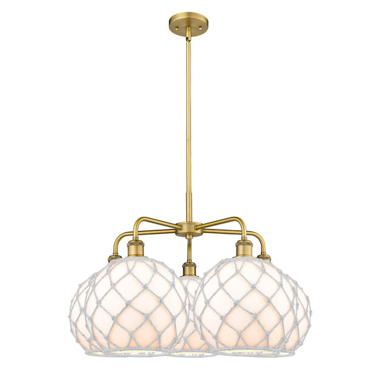 Innovations Farmhouse Rope 29in 5-Light Chandelier | Industrial Brushed Brass Steel and White Glass with White Rope | Kitchen | Model 516-5CR-BB-G121-10RW
