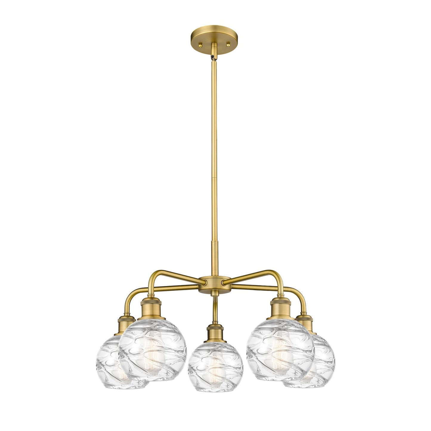 Innovations Athens Deco Swirl 24in 5-Light Chandelier | Industrial Brushed Brass Steel and Clear Deco Swirl Glass | Kitchen | Model 516-5CR-BB-G1213-6CL