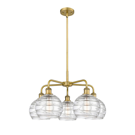 Innovations Athens Deco Swirl 27in 5-Light Chandelier | Industrial Brushed Brass and Clear Deco Swirl Glass | Living Room & | Model 516-5CR-BB-G1213-8CL
