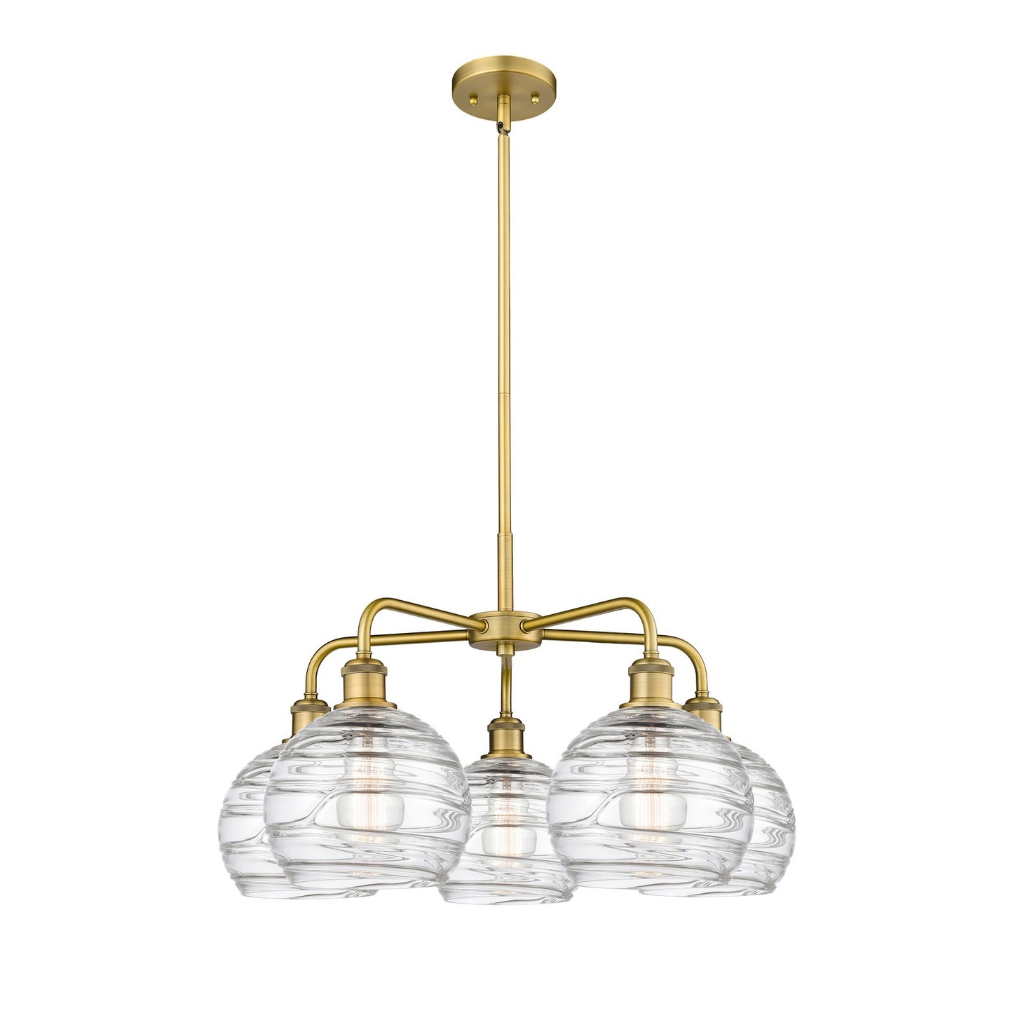 Innovations Athens Deco Swirl 27in 5-Light Chandelier | Industrial Brushed Brass and Clear Deco Swirl Glass | Living Room & | Model 516-5CR-BB-G1213-8CL