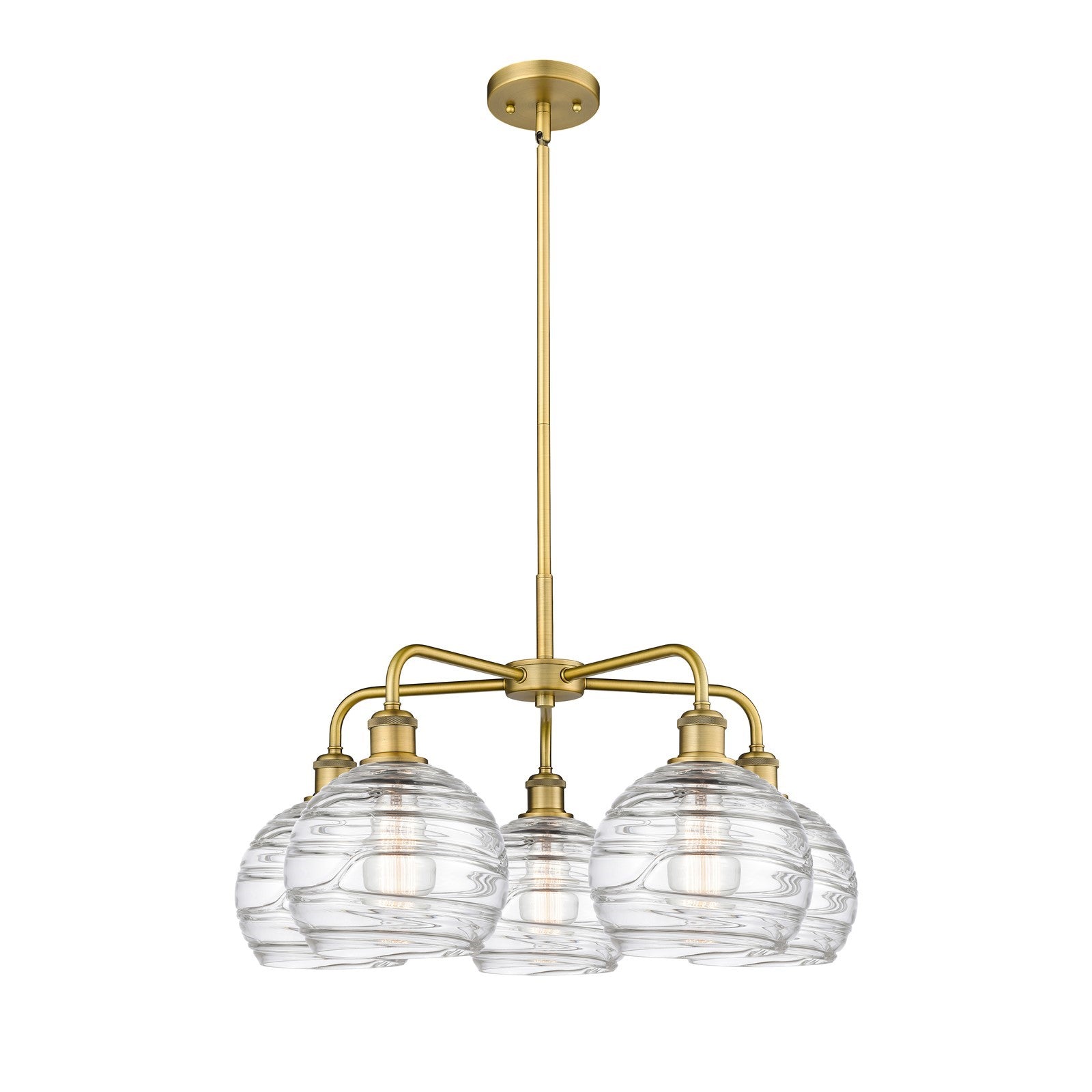 Innovations Athens Deco Swirl 27in 5-Light Chandelier | Industrial Brushed Brass and Clear Deco Swirl Glass | Living Room & | Model 516-5CR-BB-G1213-8CL