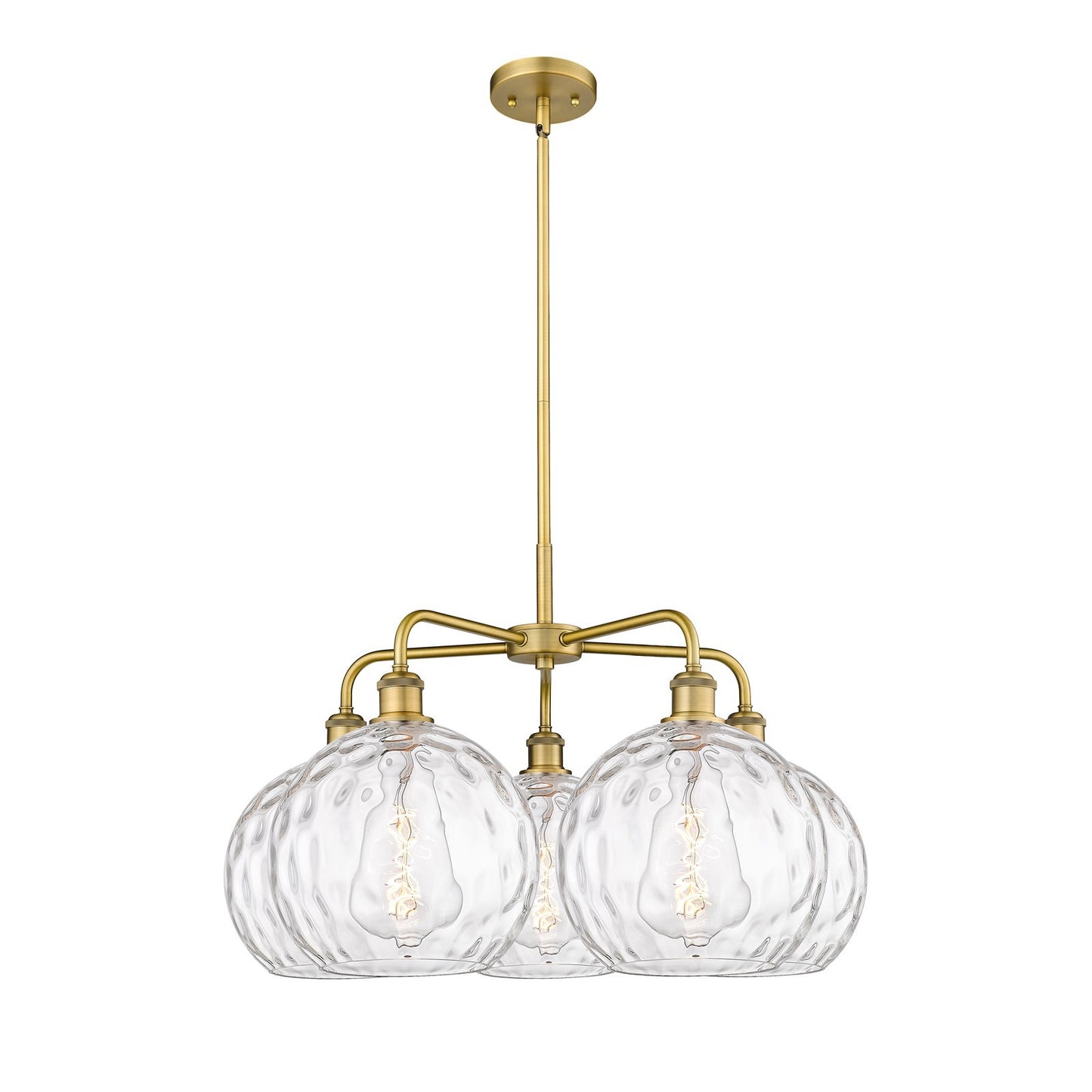 Innovations Athens Water Glass 28in 5-Light Chandelier | Industrial Brushed Brass and Clear Water Glass | Dining Room & Living | Model 516-5CR-BB-G1215-10