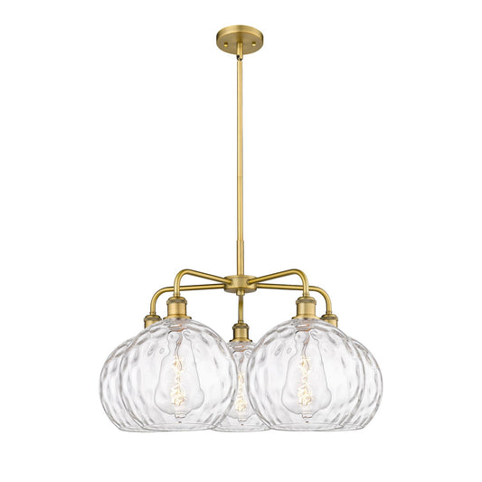 Innovations Athens Water Glass 28in 5-Light Chandelier | Industrial Brushed Brass and Clear Water Glass | Dining Room & Living | Model 516-5CR-BB-G1215-10