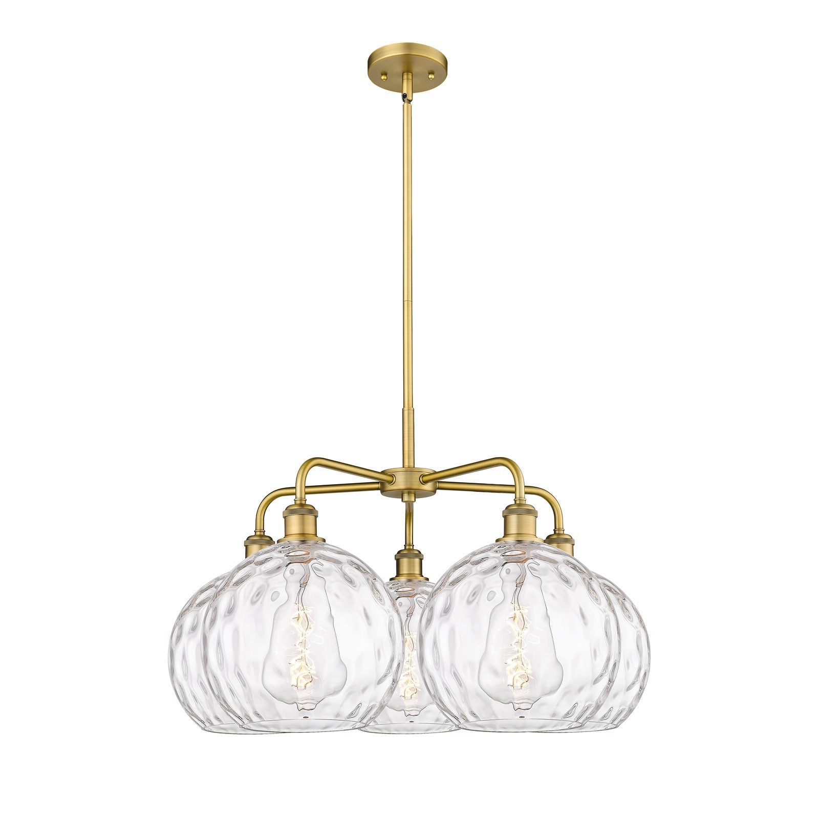 Innovations Athens Water Glass 28in 5-Light Chandelier | Industrial Brushed Brass and Clear Water Glass | Dining Room & Living | Model 516-5CR-BB-G1215-10