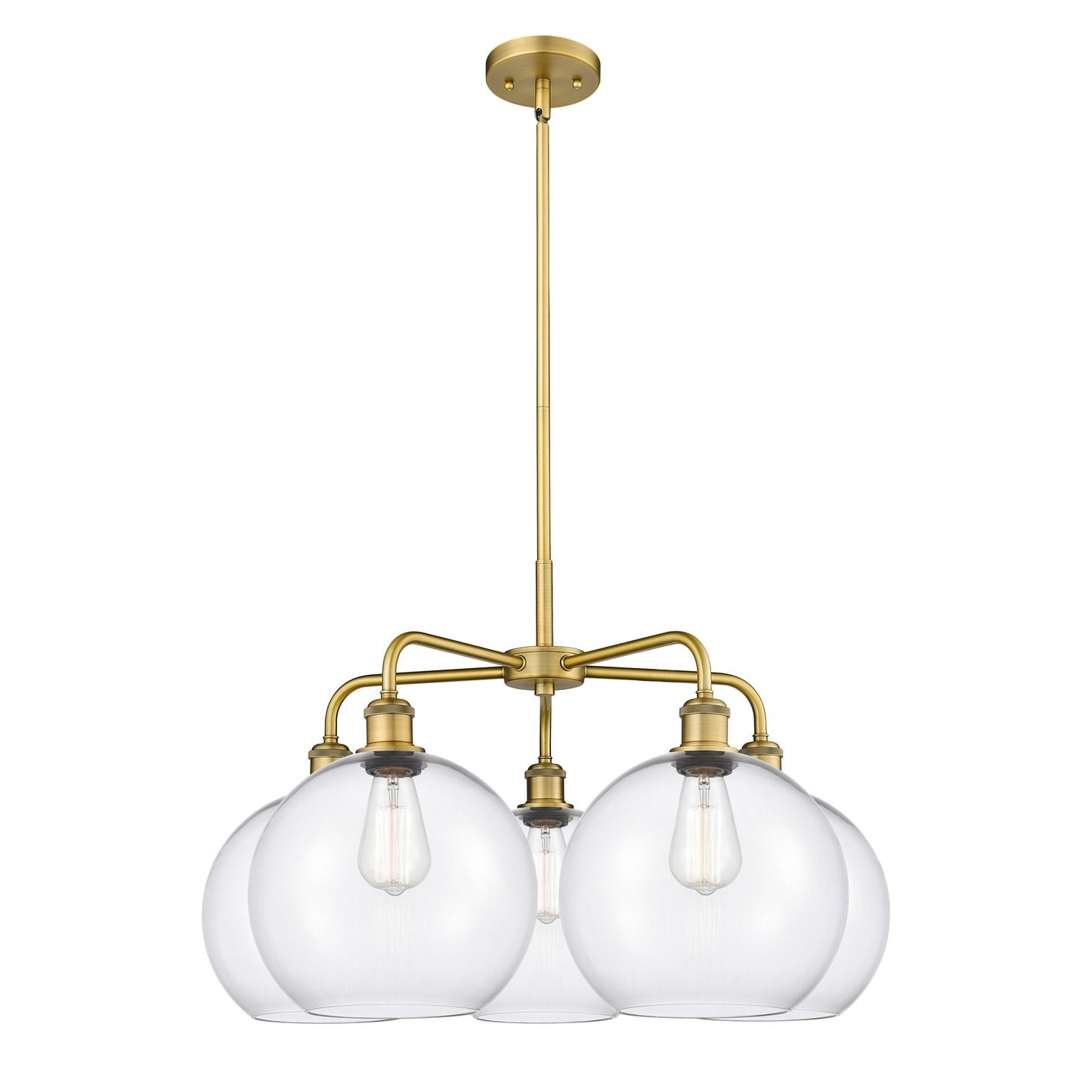 Innovations Athens 28in 5-Light Chandelier | Industrial Brushed Brass Steel and Clear Glass | Dining Room & Living Room | 28 x | Model 516-5CR-BB-G122-10
