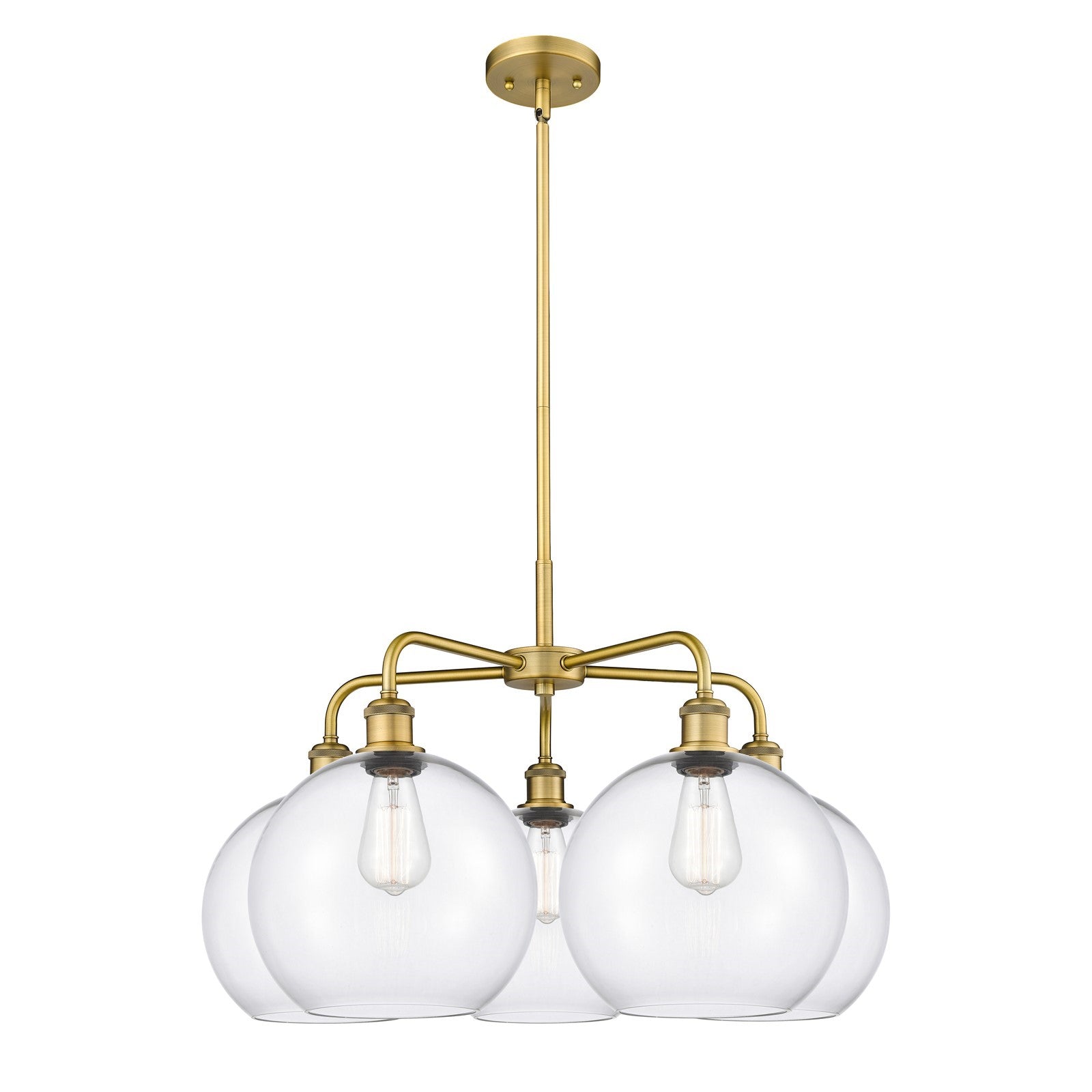 Innovations Athens 28in 5-Light Chandelier | Industrial Brushed Brass Steel and Clear Glass | Dining Room & Living Room | 28 x | Model 516-5CR-BB-G122-10