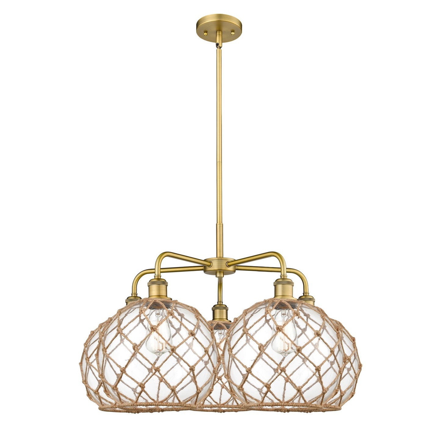 Innovations Farmhouse Rope 29in 5-Light Chandelier | Industrial Brushed Brass Steel and Clear Glass | Kitchen Island & Dining | Model 516-5CR-BB-G122-10RB