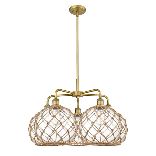 Innovations Farmhouse Rope 29in 5-Light Chandelier | Industrial Brushed Brass Steel and Clear Glass | Kitchen Island & Dining | Model 516-5CR-BB-G122-10RB