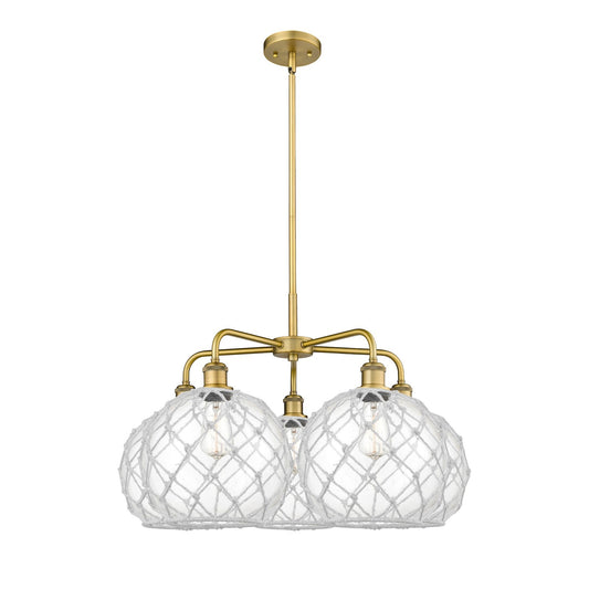 Innovations Farmhouse Rope 29in 5-Light Chandelier | Industrial Brushed Brass and Clear Glass with White Rope | Dining Room & | Model 516-5CR-BB-G122-10RW