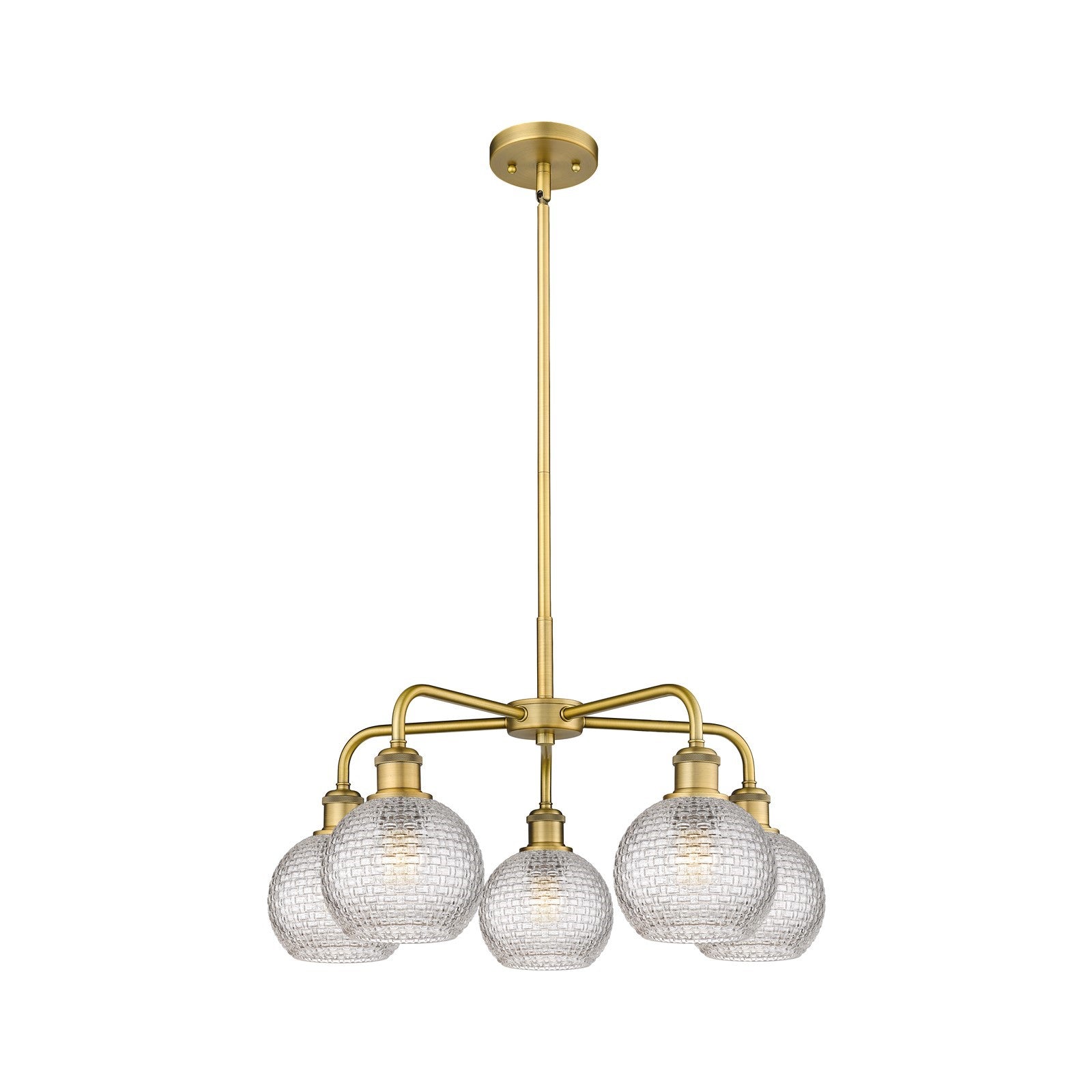 Innovations Athens 24in 5-Light Chandelier | Modern Farmhouse Brushed Brass and Clear Basket Weave Glass | Dining Room & | Model 516-5CR-BB-G122C-6CL