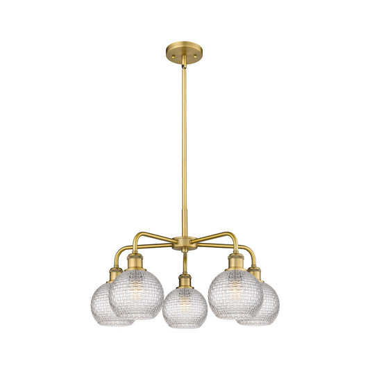 Innovations Athens 24in 5-Light Chandelier | Modern Farmhouse Brushed Brass and Clear Basket Weave Glass | Dining Room & | Model 516-5CR-BB-G122C-6CL