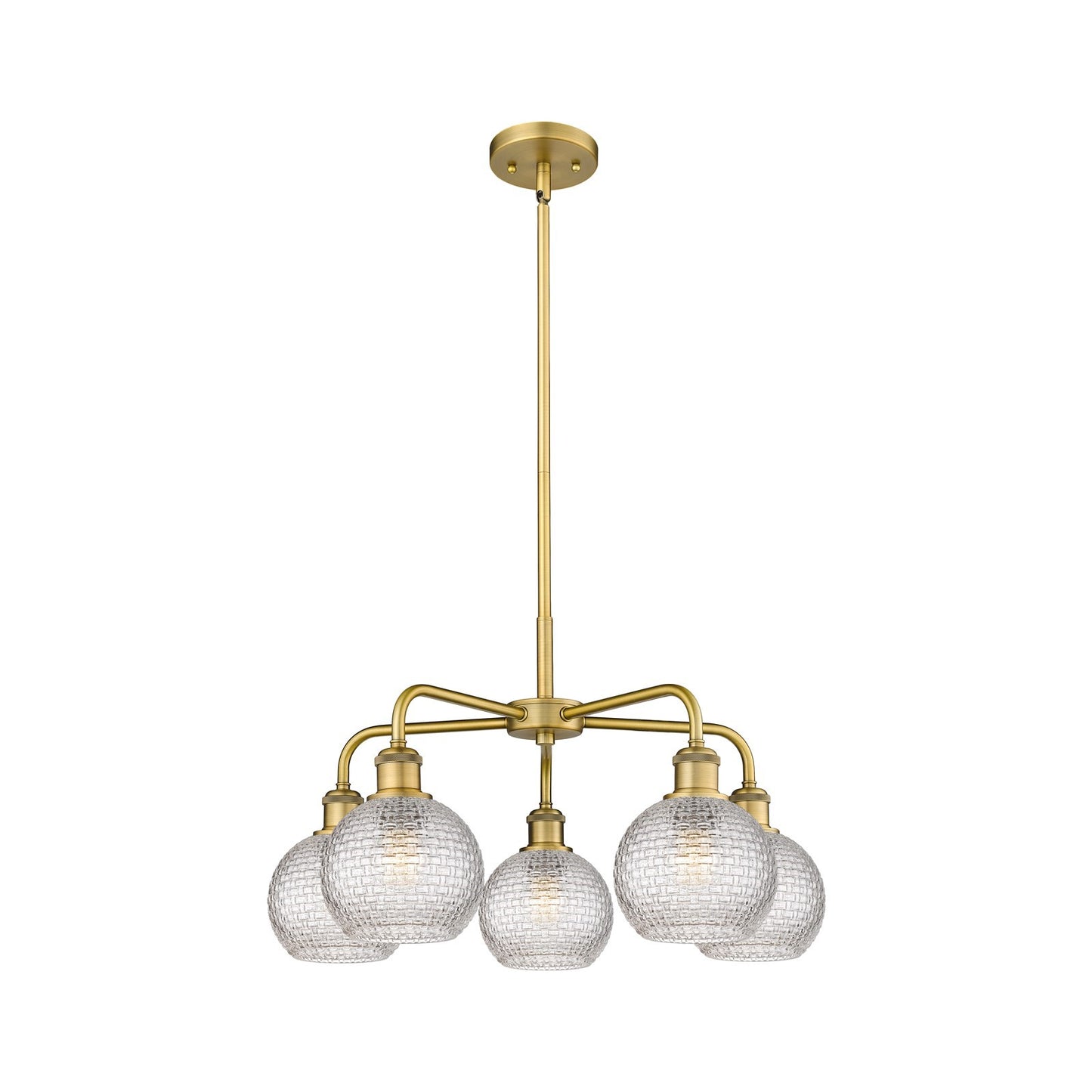 Innovations Athens 24in 5-Light Chandelier | Modern Farmhouse Brushed Brass and Clear Basket Weave Glass | Dining Room & | Model 516-5CR-BB-G122C-6CL
