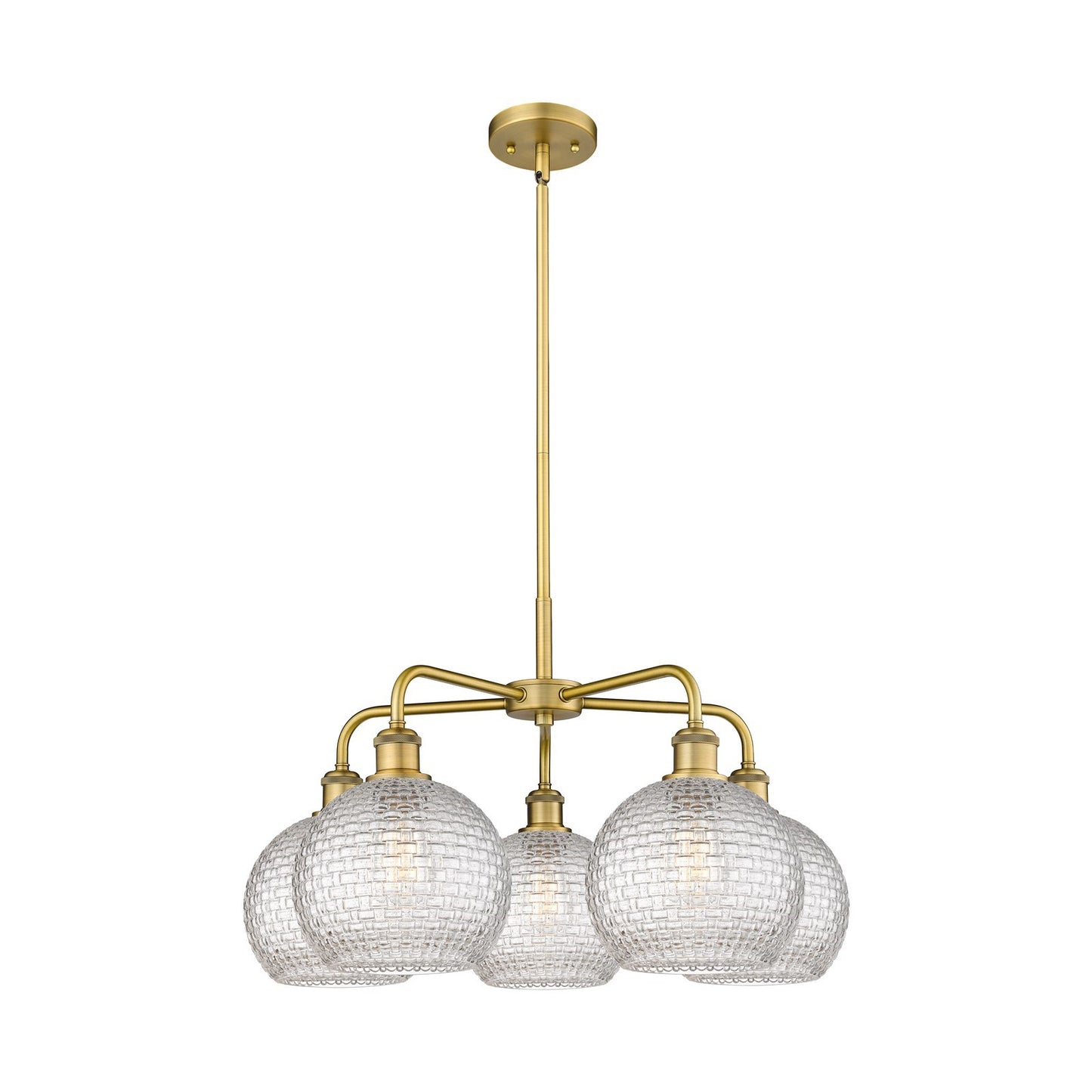 Innovations Athens 26in 5-Light Chandelier | Modern Farmhouse Brushed Brass and Clear Basket Weave Glass | Dining Room & | Model 516-5CR-BB-G122C-8CL