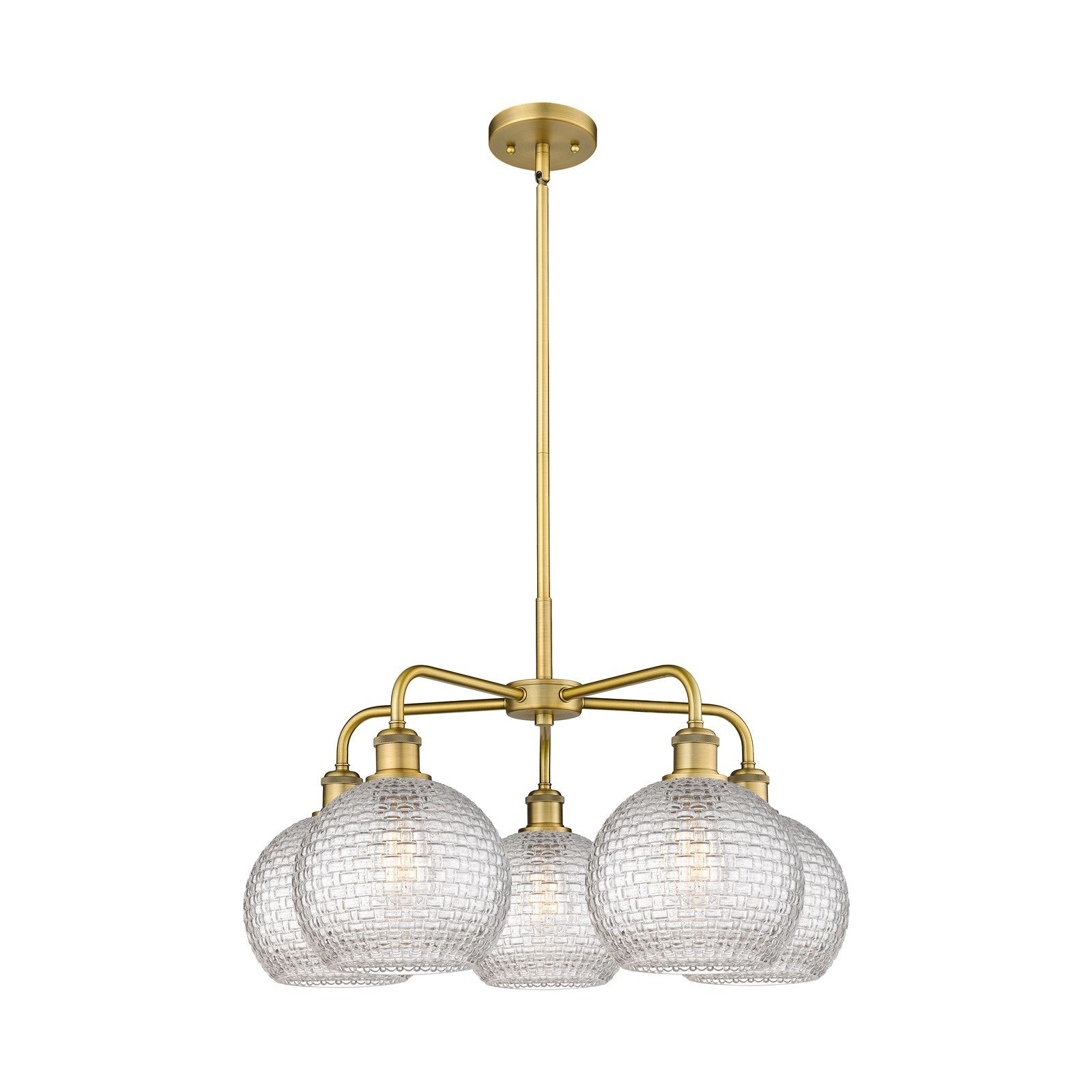 Innovations Athens 26in 5-Light Chandelier | Modern Farmhouse Brushed Brass and Clear Basket Weave Glass | Dining Room & | Model 516-5CR-BB-G122C-8CL