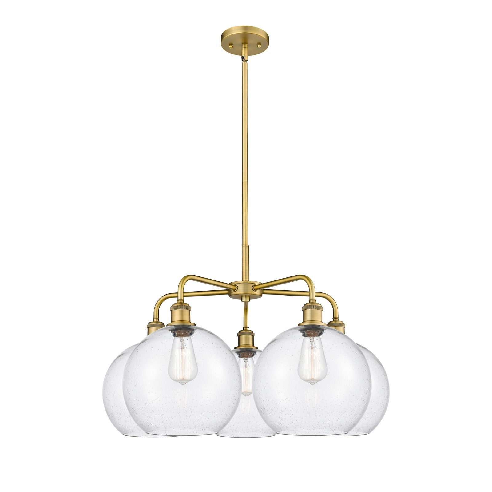 Innovations Athens 28in 5-Light Chandelier | Industrial Brushed Brass Steel and Seedy Glass | Dining Room & Living Room | 28 x | Model 516-5CR-BB-G124-10