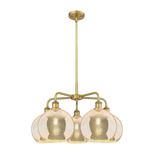Innovations Athens 28in 5-Light Chandelier | Industrial Brushed Brass and Mercury Glass | Dining Room & Living Room | 28 x 28 x | Model 516-5CR-BB-G128-10