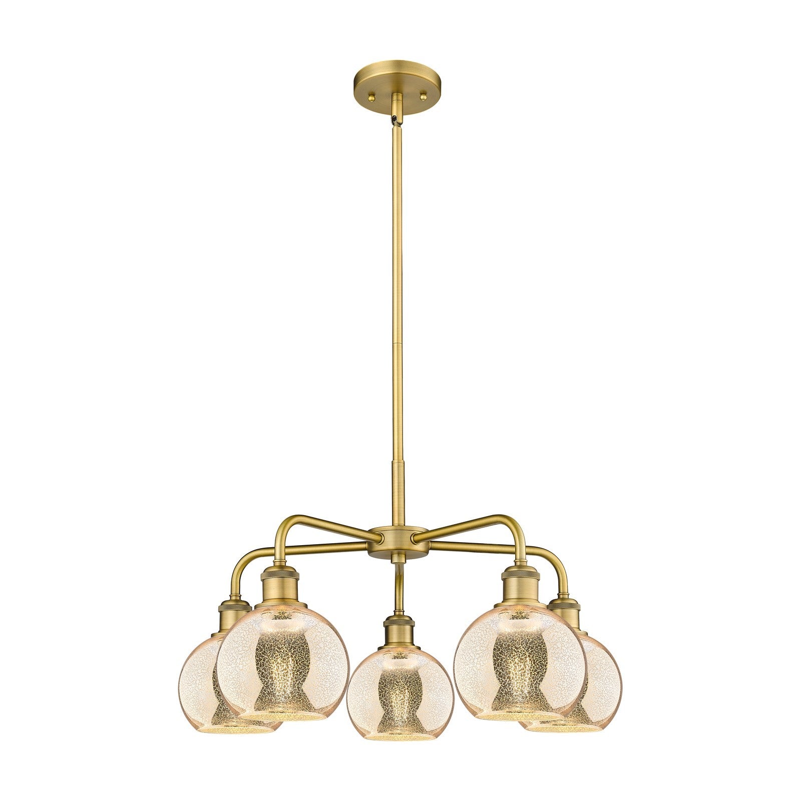 Innovations Athens 24in 5-Light Chandelier | Industrial Brushed Brass Steel and Mercury Glass | Dining Room & Living Room | Model 516-5CR-BB-G128-6