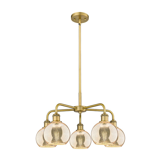Innovations Athens 24in 5-Light Chandelier | Industrial Brushed Brass Steel and Mercury Glass | Dining Room & Living Room | Model 516-5CR-BB-G128-6