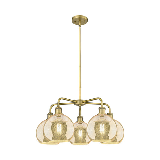 Innovations Athens 26in 5-Light Chandelier | Industrial Brushed Brass Steel and Mercury Glass | Dining Room & Living Room | 26 x | Model 516-5CR-BB-G128-8