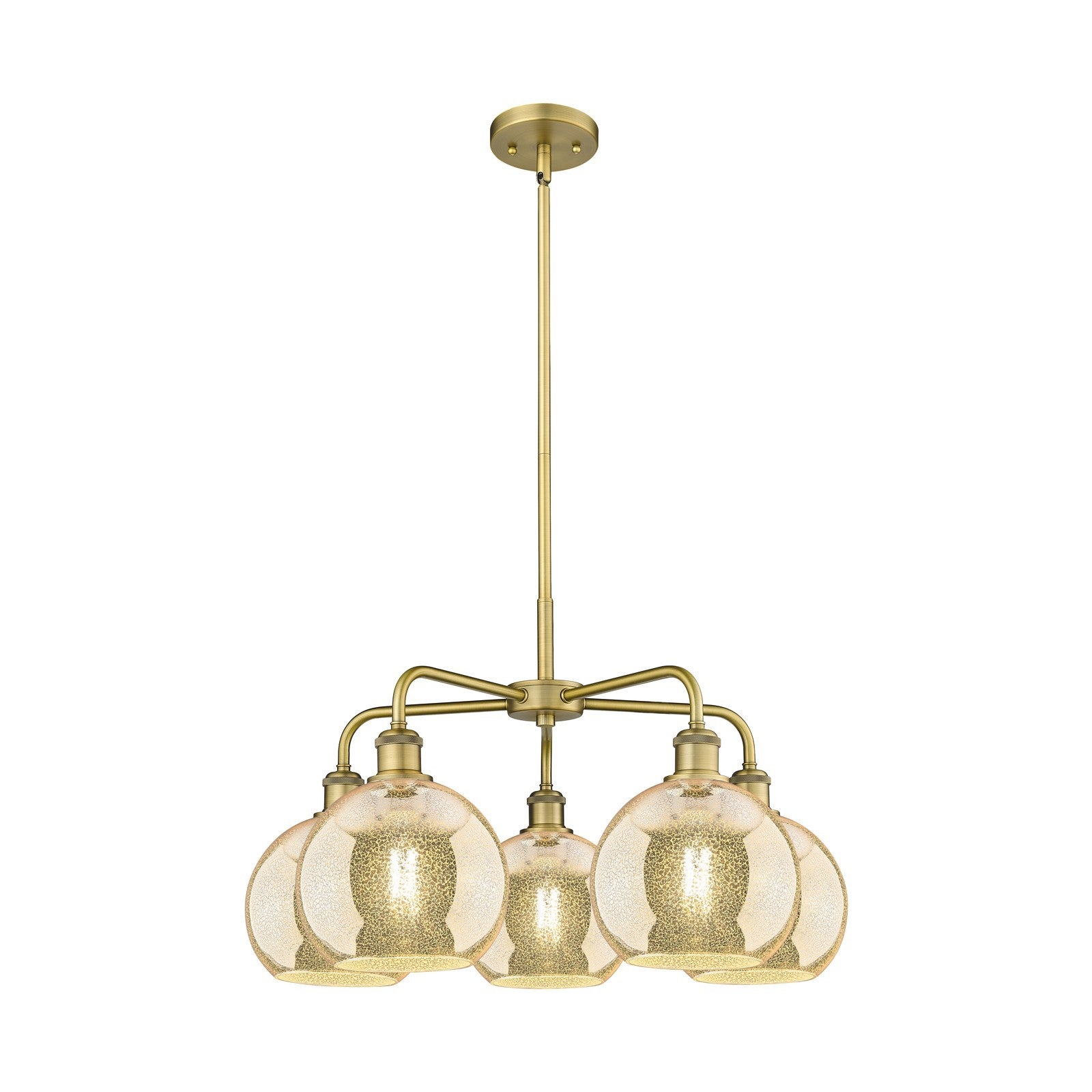 Innovations Athens 26in 5-Light Chandelier | Industrial Brushed Brass Steel and Mercury Glass | Dining Room & Living Room | 26 x | Model 516-5CR-BB-G128-8