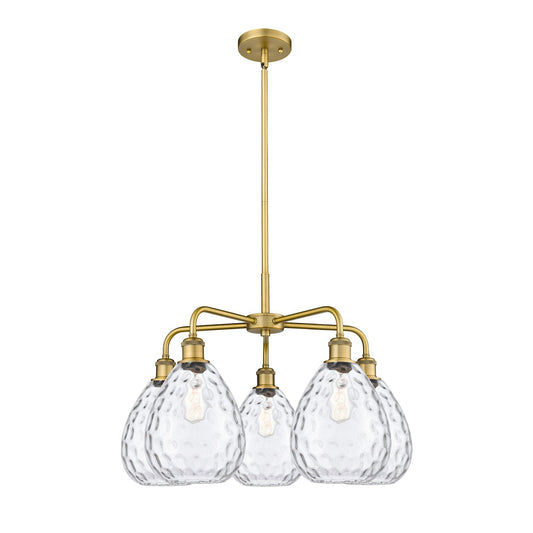 Innovations Waverly 26in 5-Light Chandelier | Industrial Brushed Brass and Clear Glass | Dining Room & Kitchen Island | 26 x 26 x | Model 516-5CR-BB-G372