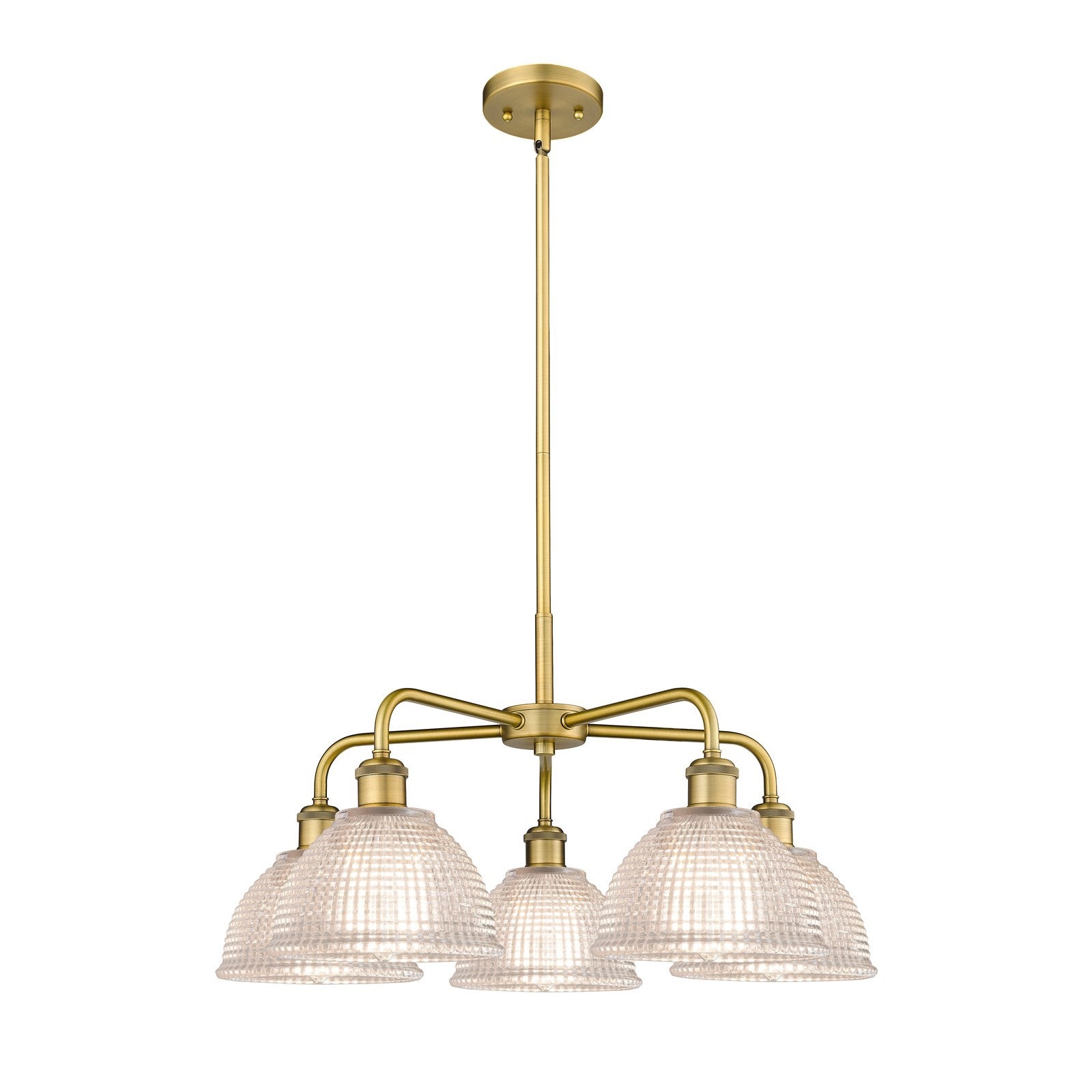 Innovations Arietta 26in 5-Light Chandelier | Industrial Brushed Brass Steel and Clear Glass | Dining Room & Living Room | 26 x 26 | Model 516-5CR-BB-G422