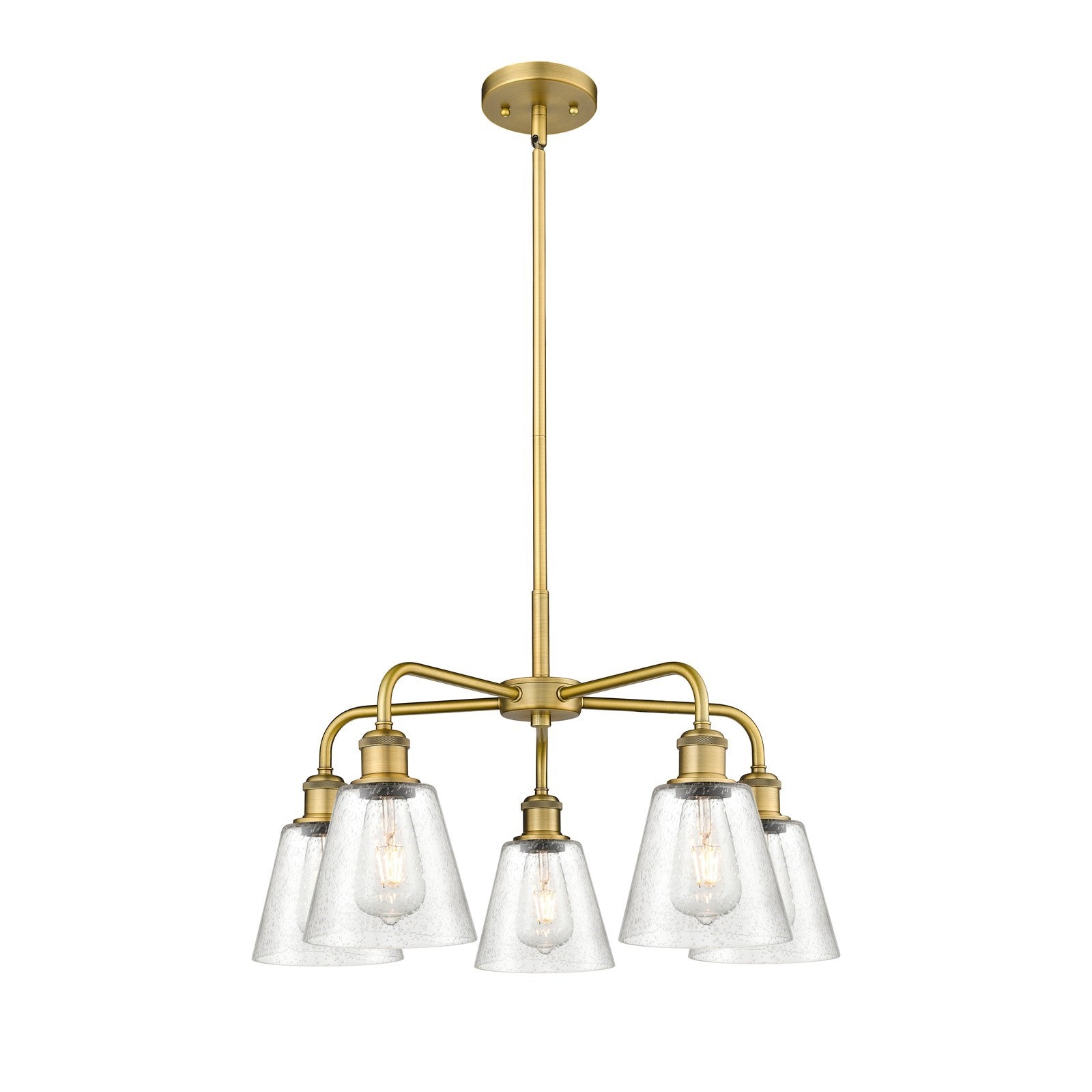 Innovations Caton 5-Light 24.5in Chandelier | Art Nouveau Brushed Brass Steel and Frosted Glass | Dining Room & Living Room | 24.5 | Model 516-5CR-BB-G454