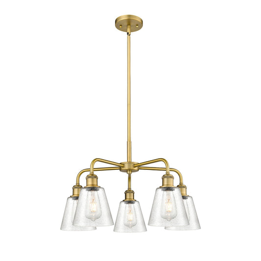 Innovations Caton 5-Light 24.5in Chandelier | Art Nouveau Brushed Brass Steel and Frosted Glass | Dining Room & Living Room | 24.5 | Model 516-5CR-BB-G454