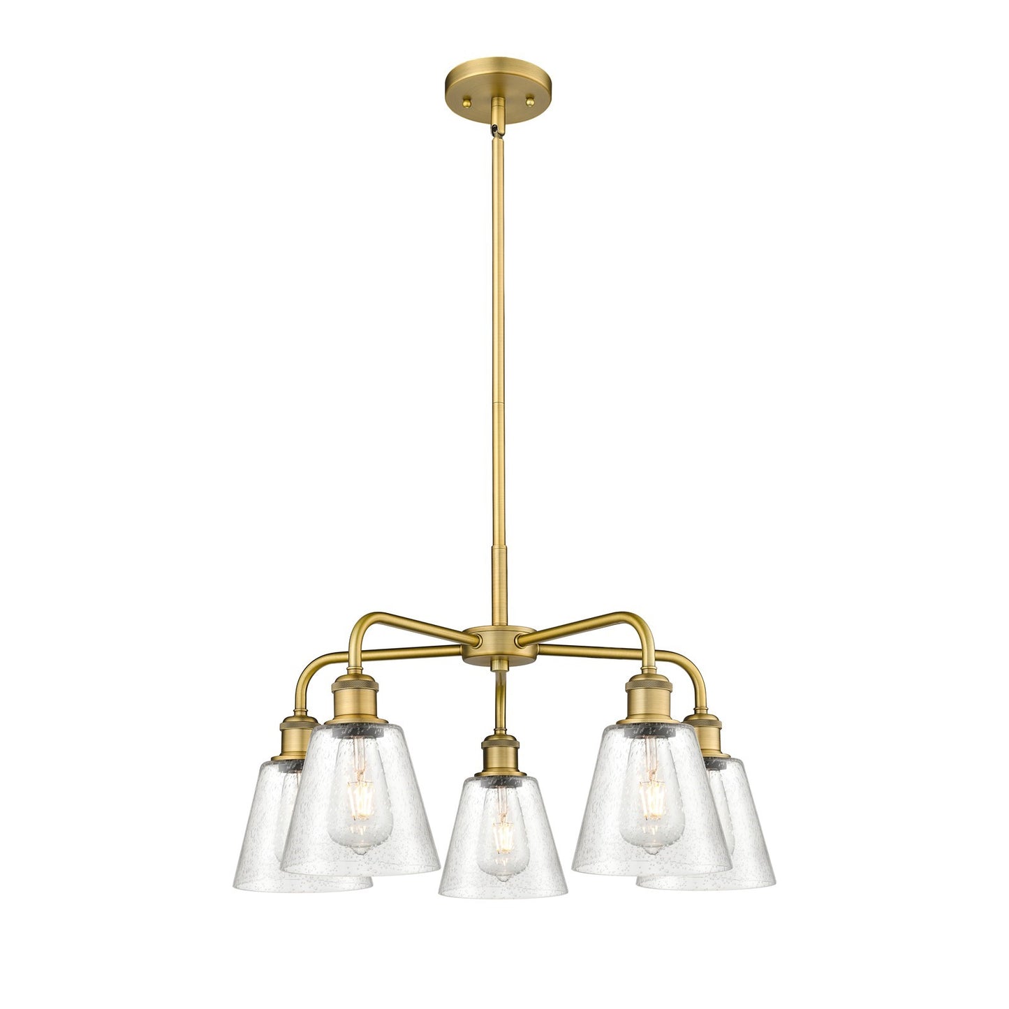 Innovations Caton 5-Light 24.5in Chandelier | Art Nouveau Brushed Brass Steel and Frosted Glass | Dining Room & Living Room | 24.5 | Model 516-5CR-BB-G454