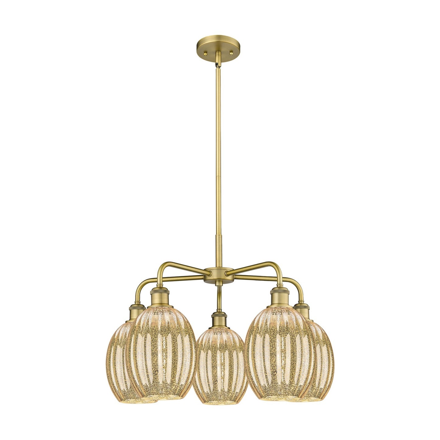 Innovations Preston Bulb 25in 5-Light Chandelier | Industrial Brushed Brass and Mercury Glass | Kitchen Island & Dining Room | Model 516-5CR-BB-G459-6ME