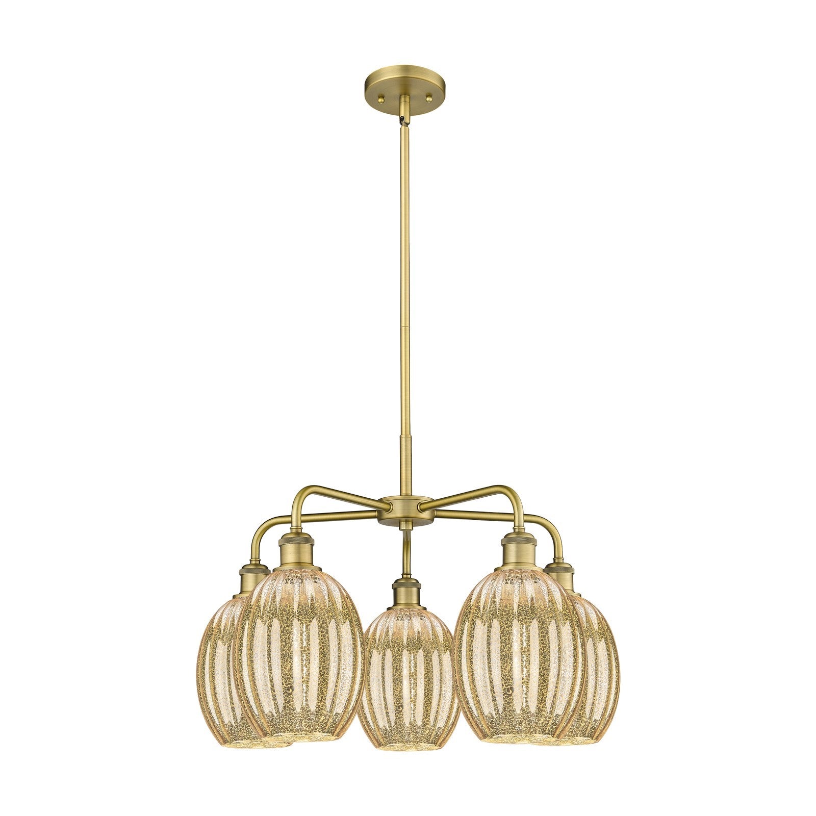Innovations Preston Bulb 25in 5-Light Chandelier | Industrial Brushed Brass and Mercury Glass | Kitchen Island & Dining Room | Model 516-5CR-BB-G459-6ME