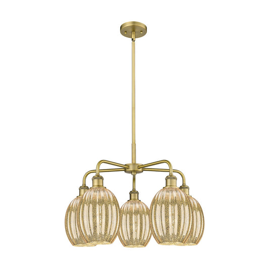 Innovations Preston Bulb 25in 5-Light Chandelier | Industrial Brushed Brass and Mercury Glass | Kitchen Island & Dining Room | Model 516-5CR-BB-G459-6ME