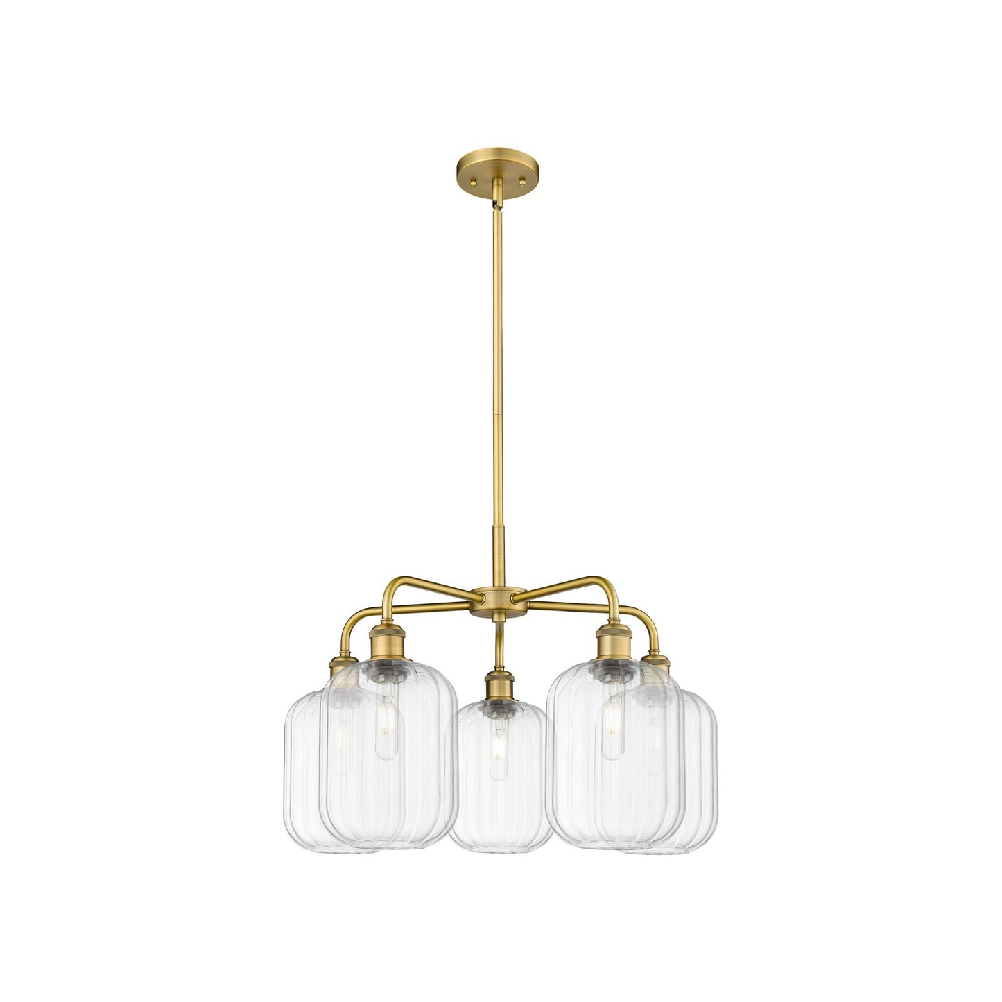 Innovations Preston Cylinder 25in 5-Light Chandelier | Industrial Brushed Brass Steel and Clear Glass | Kitchen & Dining Room | Model 516-5CR-BB-G460-7CL