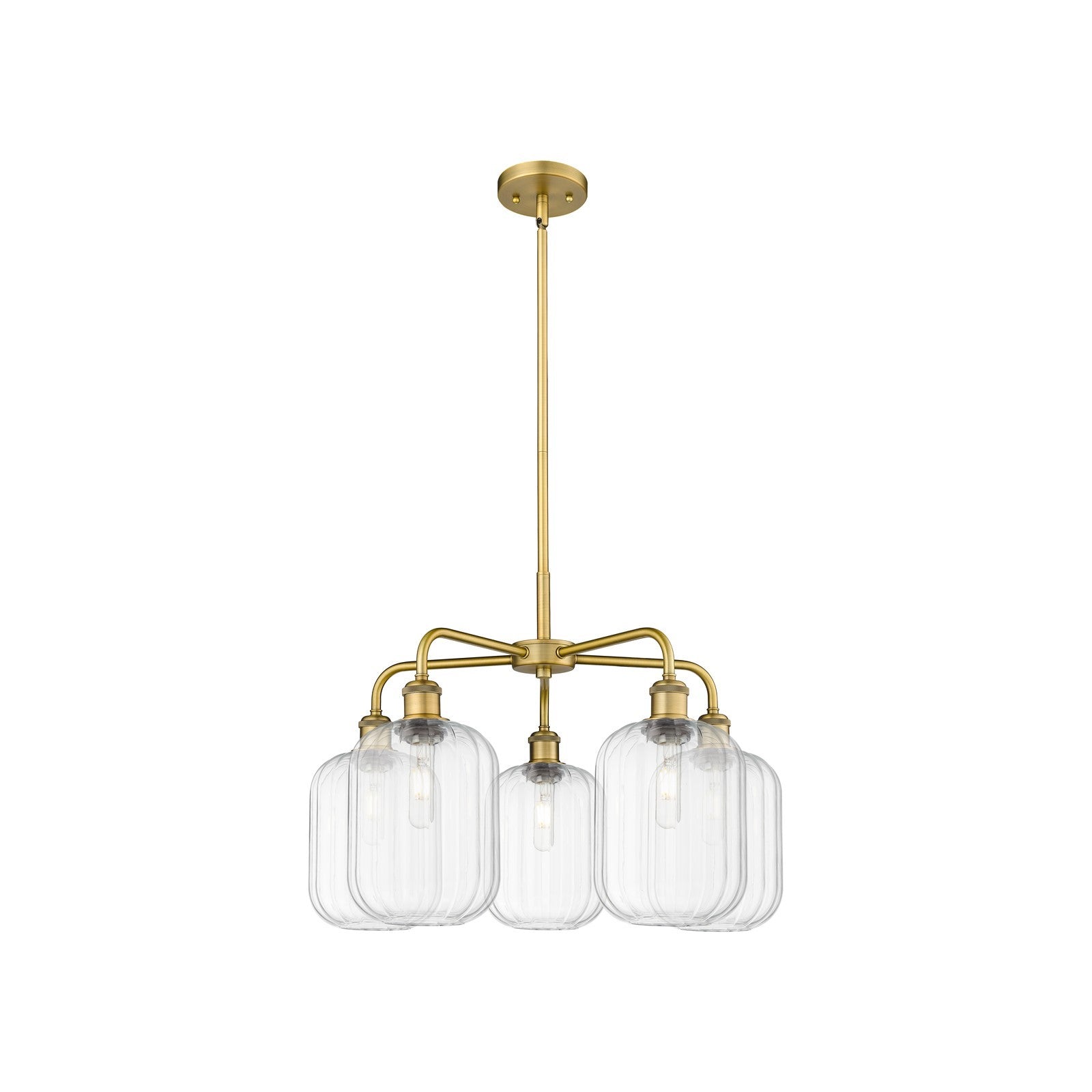 Innovations Preston Cylinder 25in 5-Light Chandelier | Industrial Brushed Brass Steel and Clear Glass | Kitchen & Dining Room | Model 516-5CR-BB-G460-7CL