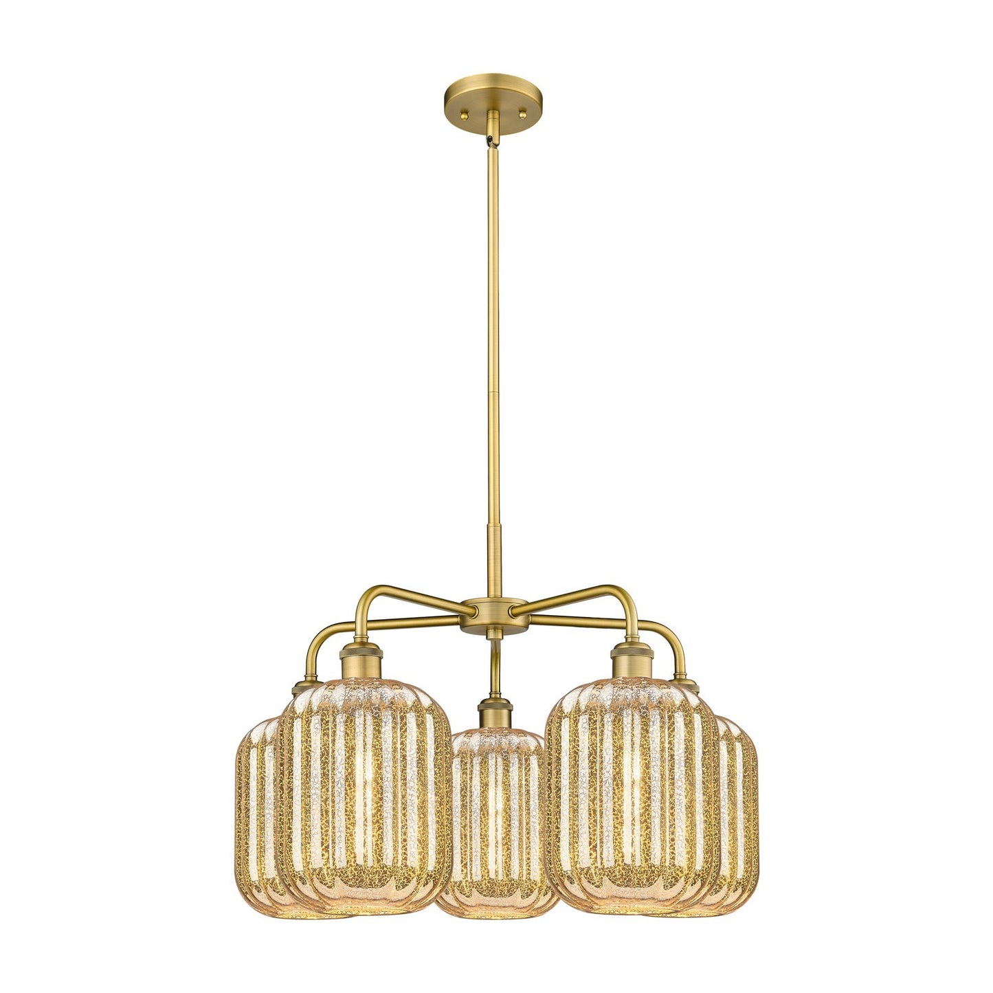 Innovations Preston Cylinder 25in 5-Light Chandelier | Industrial Brushed Brass Steel and Mercury Glass | Dining Room & Living | Model 516-5CR-BB-G460-7ME