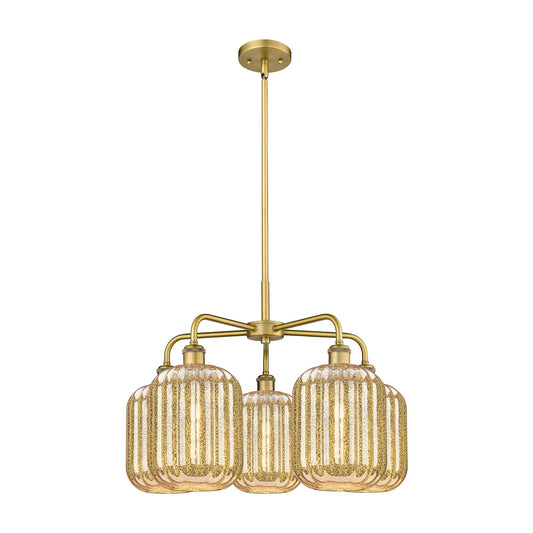 Innovations Preston Cylinder 25in 5-Light Chandelier | Industrial Brushed Brass Steel and Mercury Glass | Dining Room & Living | Model 516-5CR-BB-G460-7ME