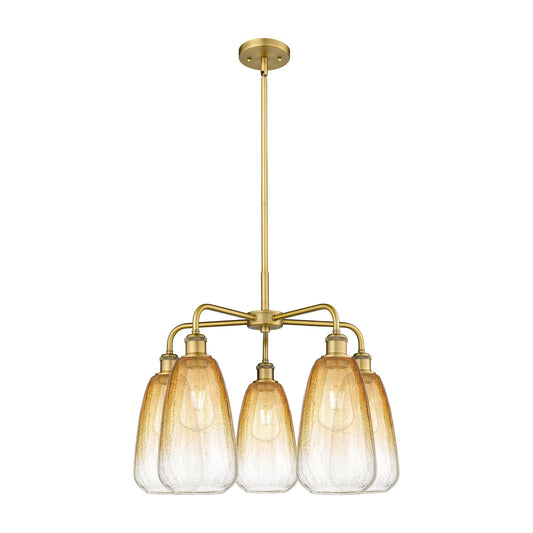 Innovations Brookhaven Almond 25in 5-Light Chandelier | Industrial Brushed Brass and Amber Glass | Dining Room & Living Room | Model 516-5CR-BB-G480-6AM