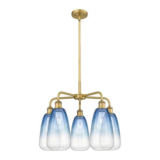 Innovations Brookhaven Almond 25in 5-Light Chandelier | Industrial Brushed Brass and Sapphire Blue Glass | Kitchen Island & | Model 516-5CR-BB-G480-6SB
