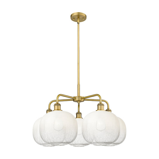 Innovations Brookhaven Sphere 29in 5-Light Chandelier | Industrial Brushed Brass and Opal Glass | Kitchen Island & Dining | Model 516-5CR-BB-G481-10OP