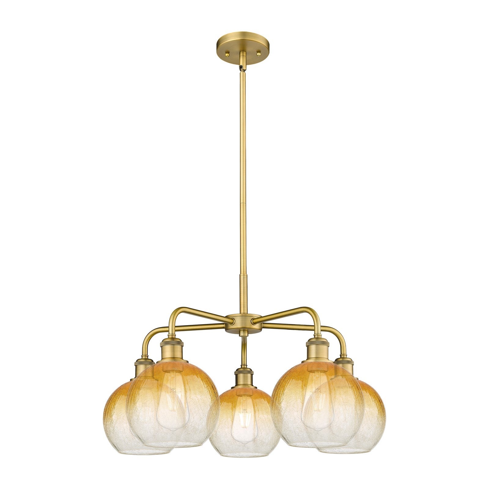 Innovations Brookhaven Globe 26in 5-Light Chandelier | Industrial Brushed Brass Steel and Amber Glass | Kitchen Island & | Model 516-5CR-BB-G483-8AM