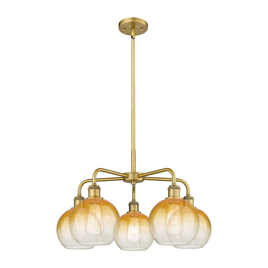 Innovations Brookhaven Globe 26in 5-Light Chandelier | Industrial Brushed Brass Steel and Amber Glass | Kitchen Island & | Model 516-5CR-BB-G483-8AM