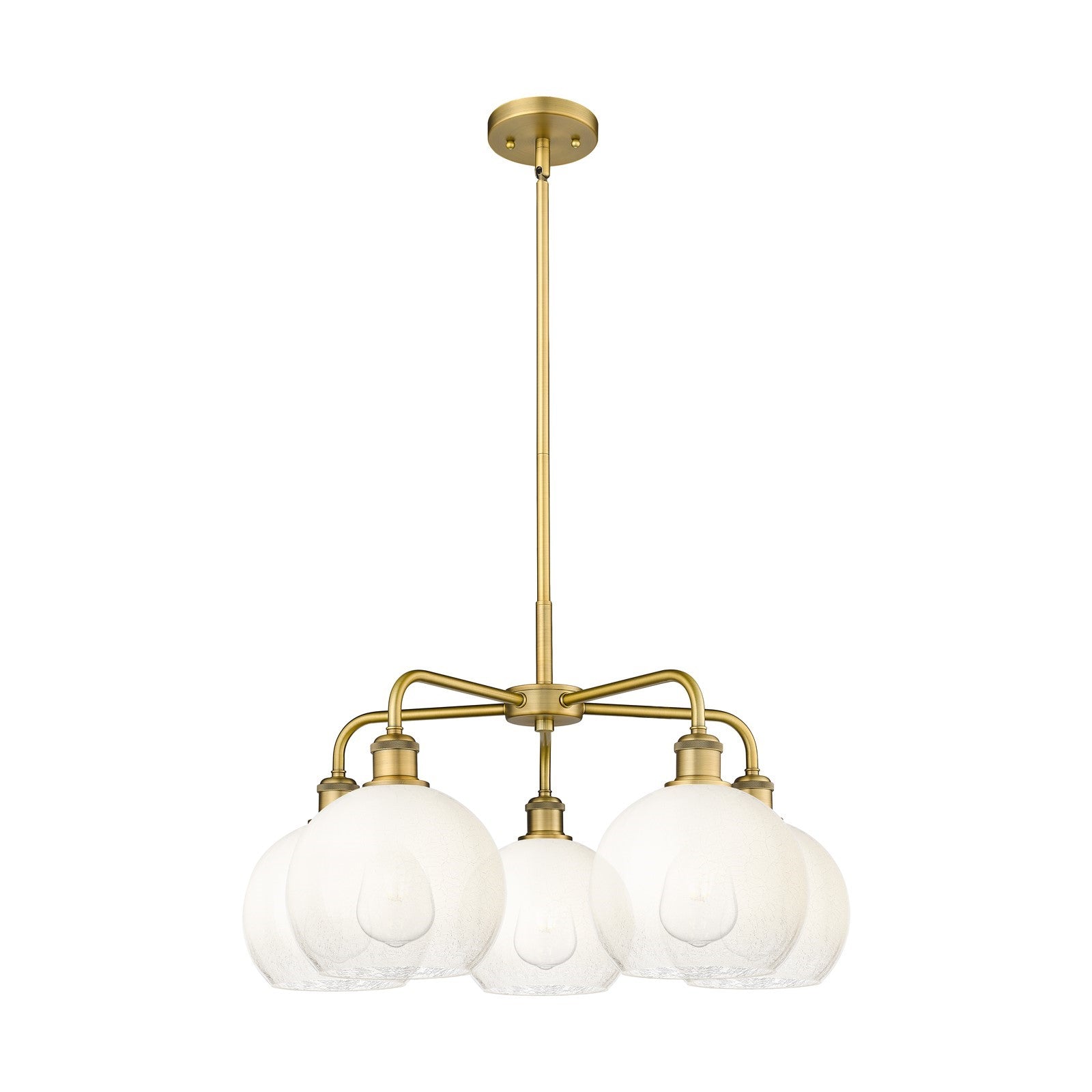Innovations Brookhaven Globe 26in 5-Light Chandelier | Industrial Brushed Brass Steel and Opal Glass | Dining Room & Living | Model 516-5CR-BB-G483-8OP